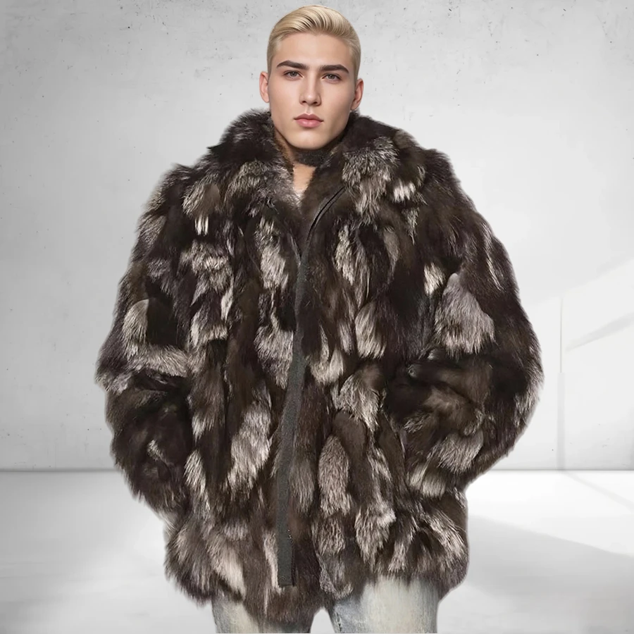 

Men Fur Coat Silver Fox Fur Mens Coat Real Fur Jackets Winter Jacket Luxury Warm Outerwear High Quality Best Selling