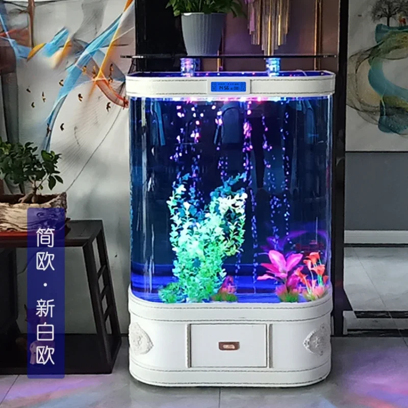 Living Room Floor Glass Change Water Ecological Aquarium Lucky Medium and Large Lazy Fish Tank