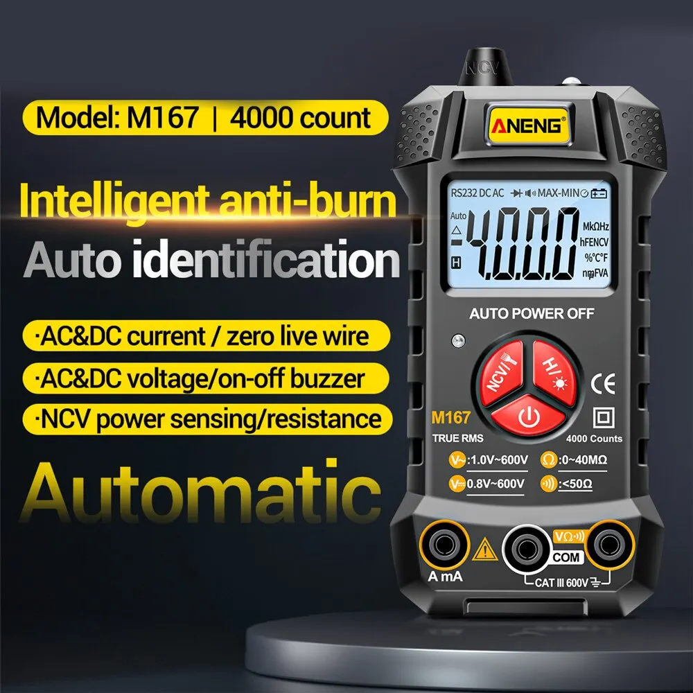 ANENG M167 Digital Mini Multimeter Profesional 4000 Counts AC/DC Electrical Instruments Tester Auto Range Meter Multimetro Tool