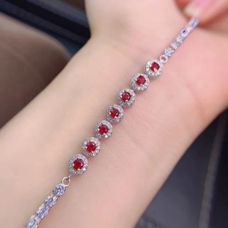 

Natural New Burned Ruby Gemstone Luxurious Bracelet 925 Sterling Silver Red Stone Bangle for Women Fine Wedding Jewelry