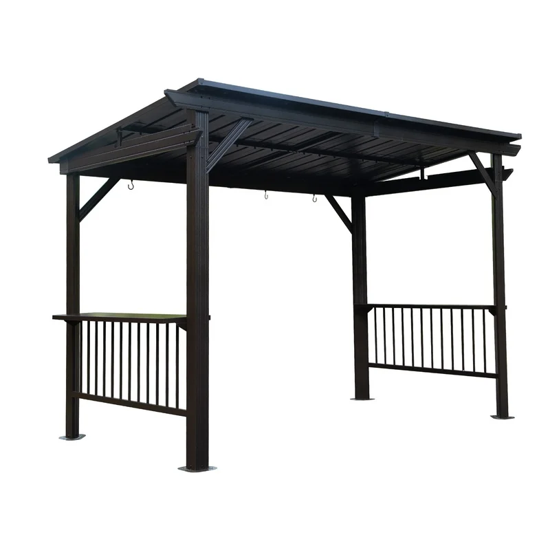 

6.5x12FT Hardtop Grill Gazebo with Side Shelves, Sloped Galvanized Roof, Metal Canopy for Patio, Lawn, Deck, Gray