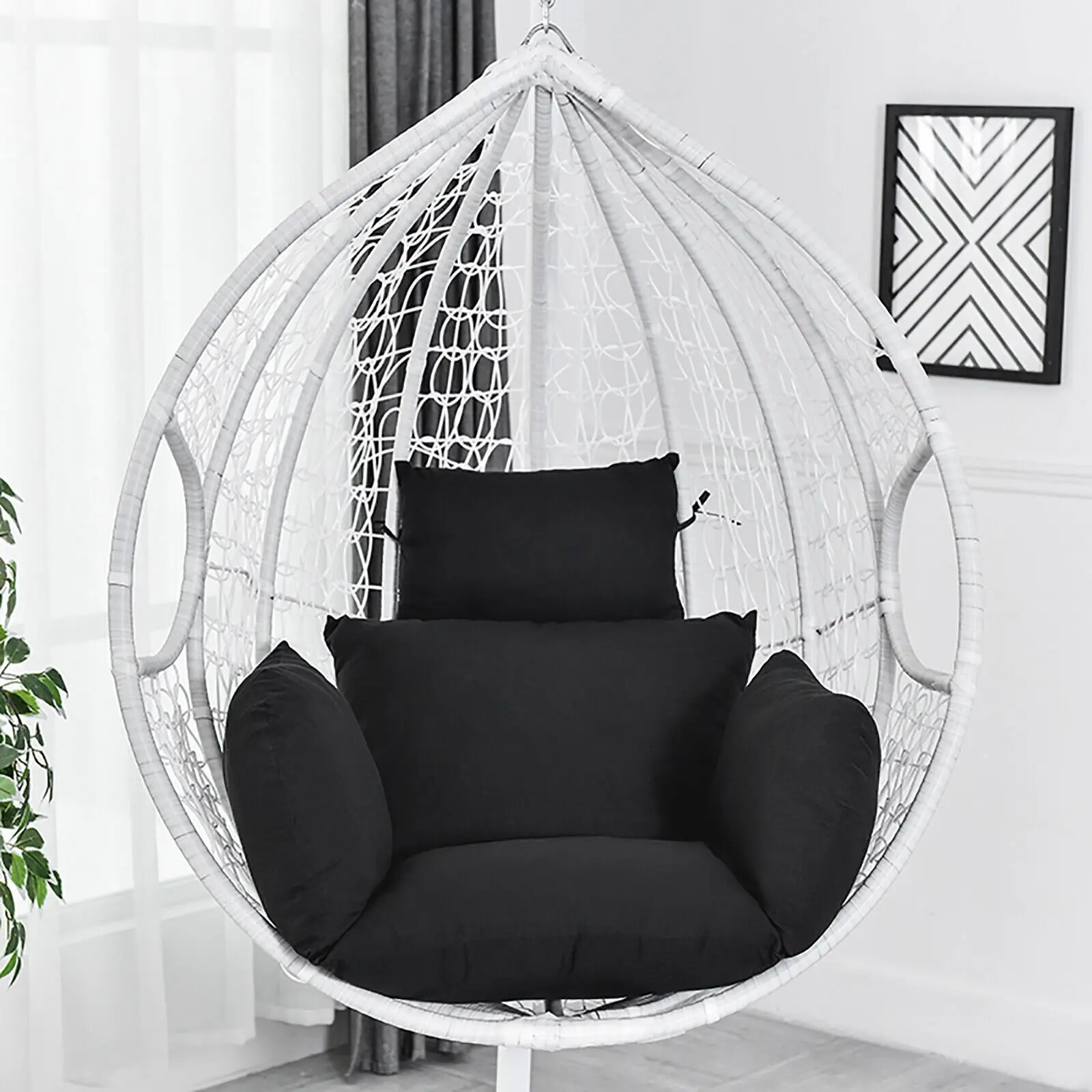 Bymaocar Hanging Chair Swing Cushion Pillow Blackpolyester Fiber and 6D Aerial Cotton Cushion and Pillow