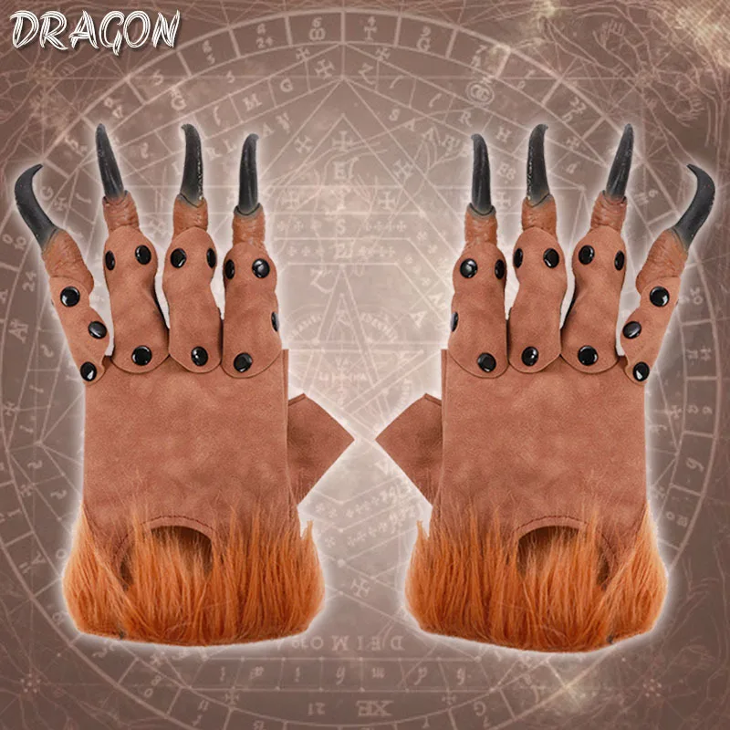Guantes de Piel con Forma de Dragón, Dinosaurio, Pájaro, Lobo, Accesorio de Disfraz de Halloween para Hombre, Divertidos Accesorios de Patas de Monstruo para Adultos