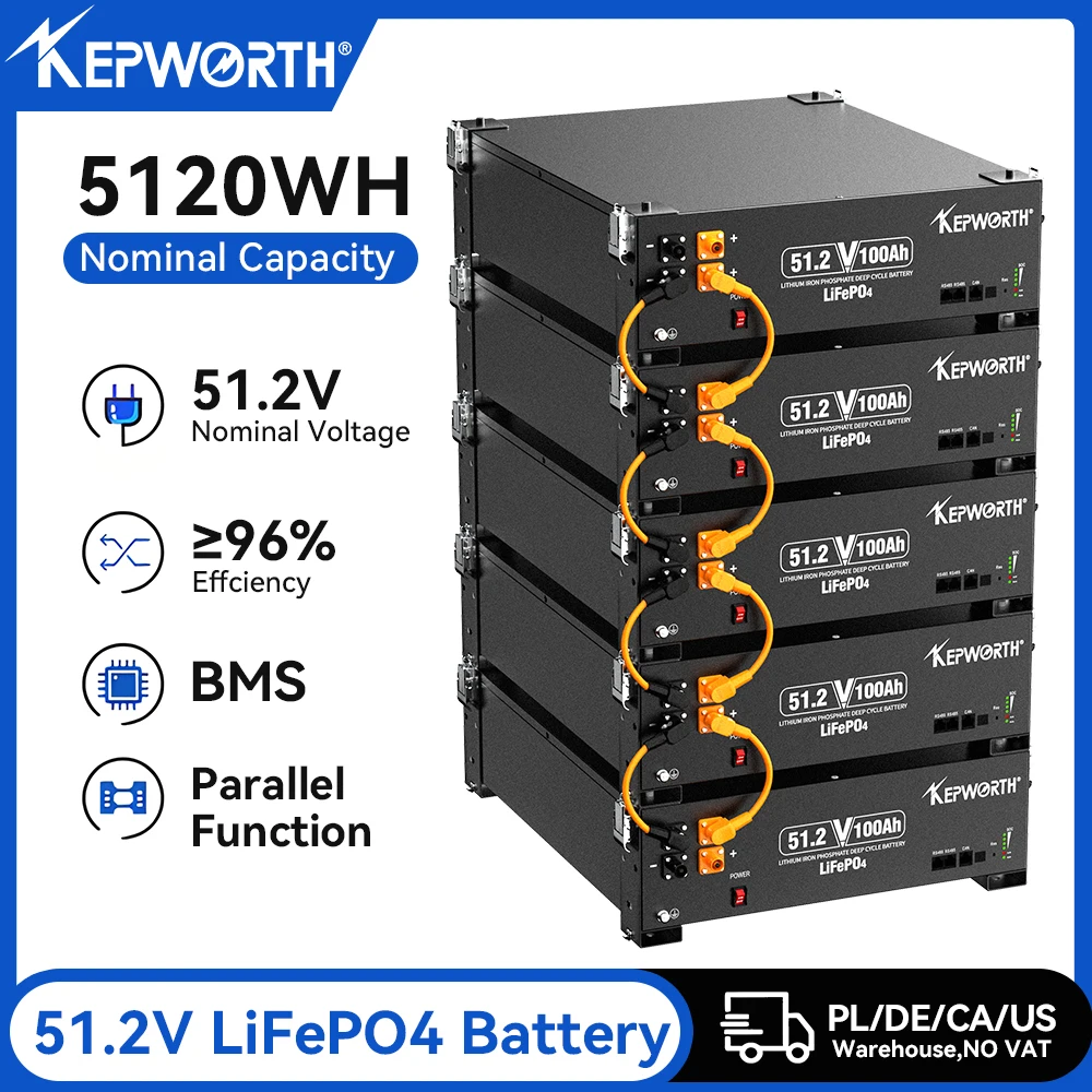 LiFePO4 Battery Pack 48V 100AH 51.2V 5.12KW Lithium Battery 8000+ Cycles With BMS 100A For Home Solar Off-Grid LiFePO4 EU STOCK