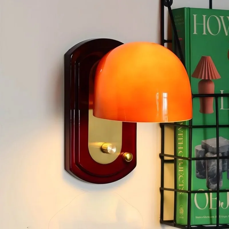 مصباح جداري زجاجي برتقالي، شرفة أمريكية قديمة بجانب السرير، مصباح جداري لمدخل الممر البسيط #2
