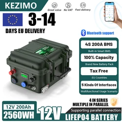 12V 200Ah 100Ah LiFePO4 Battery 2560Wh Bluetooth BMS 140Ah 24V Fish Boat Battery 6000 Cycles IP56 USB QC Charge EU Fast Delivery