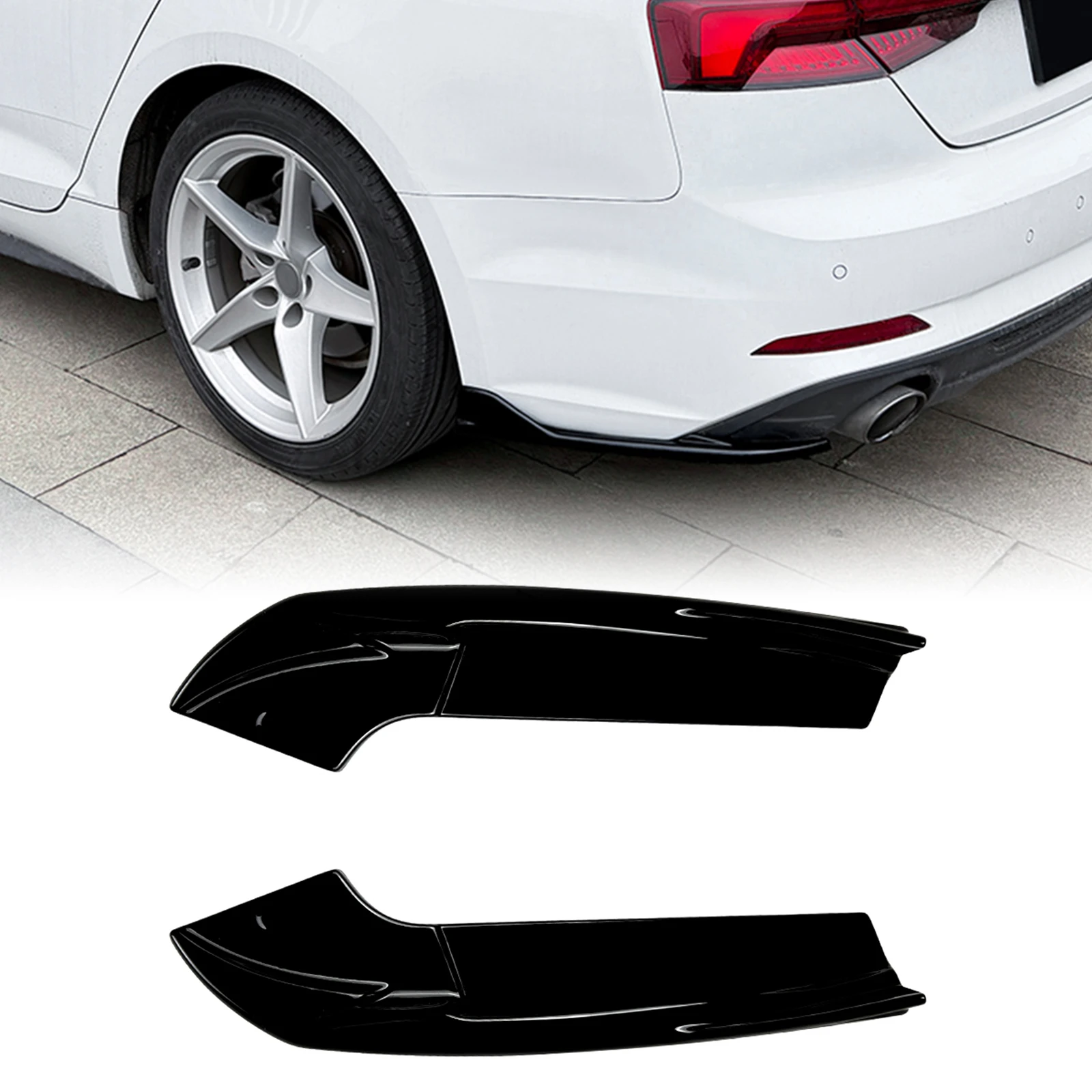 

Rear Diffuser Bumper Side Spoiler Cover Carbon Fiber Look/Gloss Black Splitter Guard Lip For Audi A5 F5 Sline S-line 2 & 4 Door