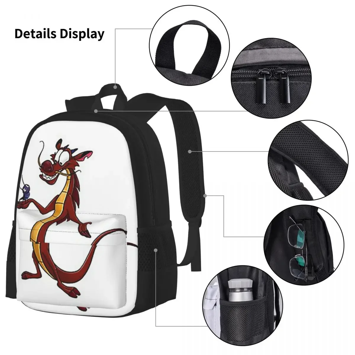 Mushu From Mulan Backpacks Boys Girls Bookbag Children School Bags Cartoon Kids Rucksack Lunch Bag Pen Bag Three-Piece Set