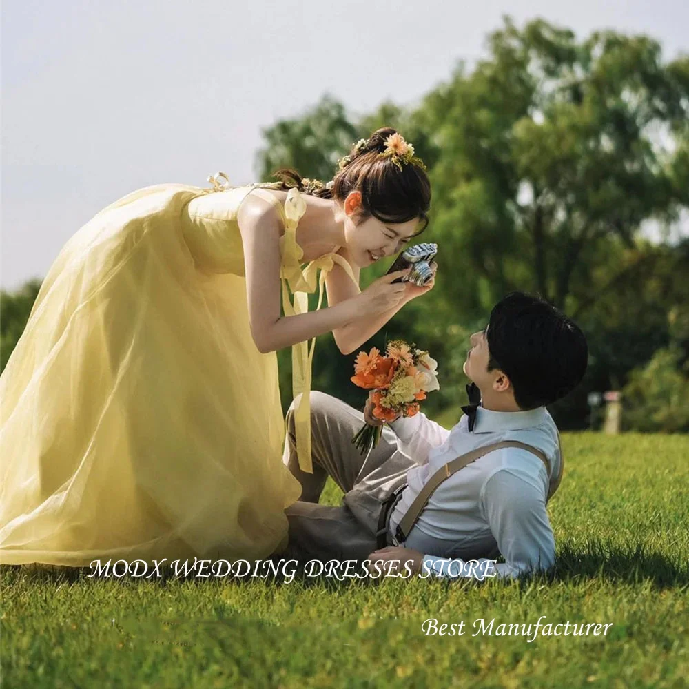 

MODX 2025 Simple Square Neck Korea Wedding Dress A Line Organza Bridal Gown Floor Length Photoshoot Custom Made