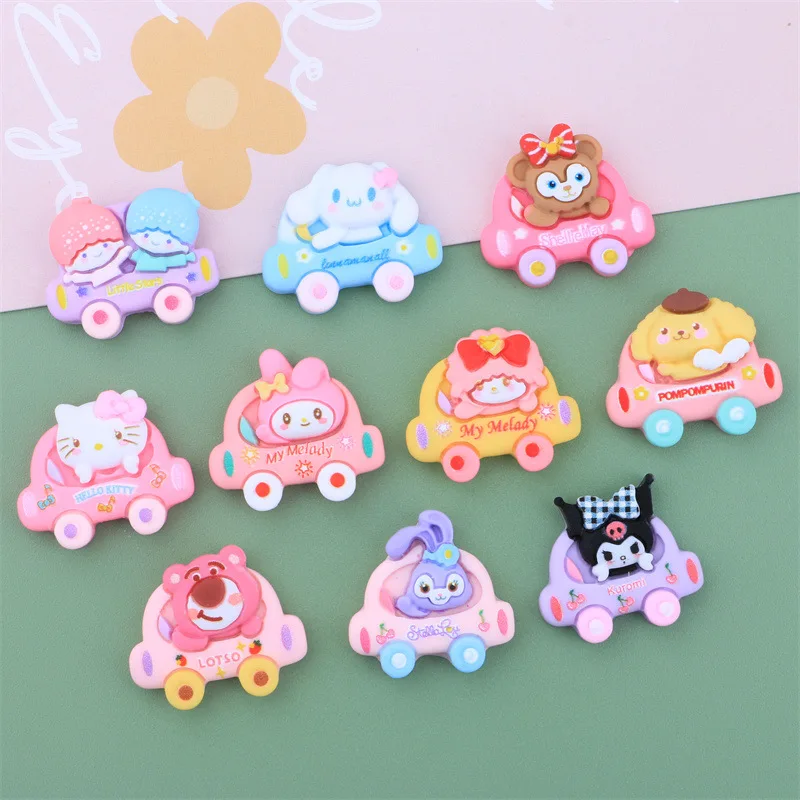 100pcs Cartoon Animal Kitten Bear Dog Car Cream Resin Flatback Cabochon DIY Crafts Scapbook Cell Phone Decoration