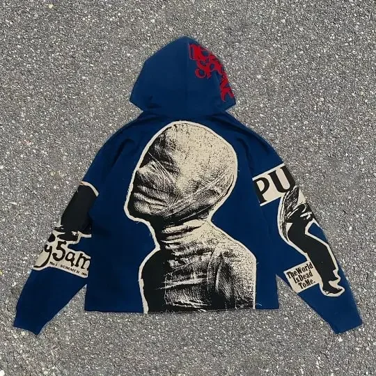 Y2K Goth Style Hoodie Men Retro Mummy Large Print Oversized Pullovers Loose Harajuku Hip Hop Streetwear Gothic Sweatshirt New