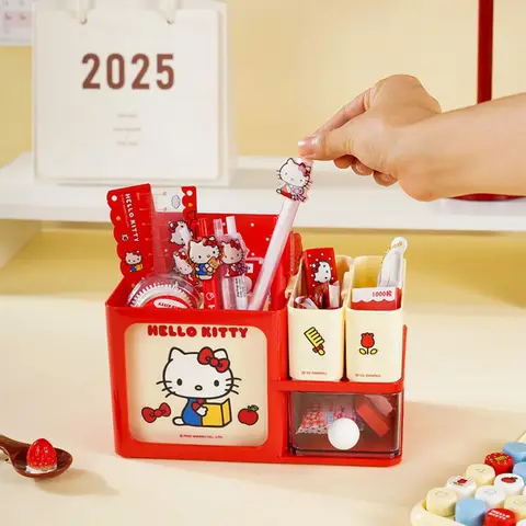 Genuine Sanrio Hello Kitty Desktop Stationery Mark Pen Holder Desk Organizers Shelves Bookshelf Home Office Storage Box