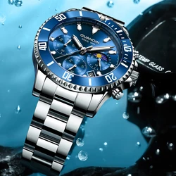 GUANQIN  2024 New Fashion Mens Watches  Men Quartz Watch  Waterproof Stainless Steel Watch Men's Multifunctional Luminous clock