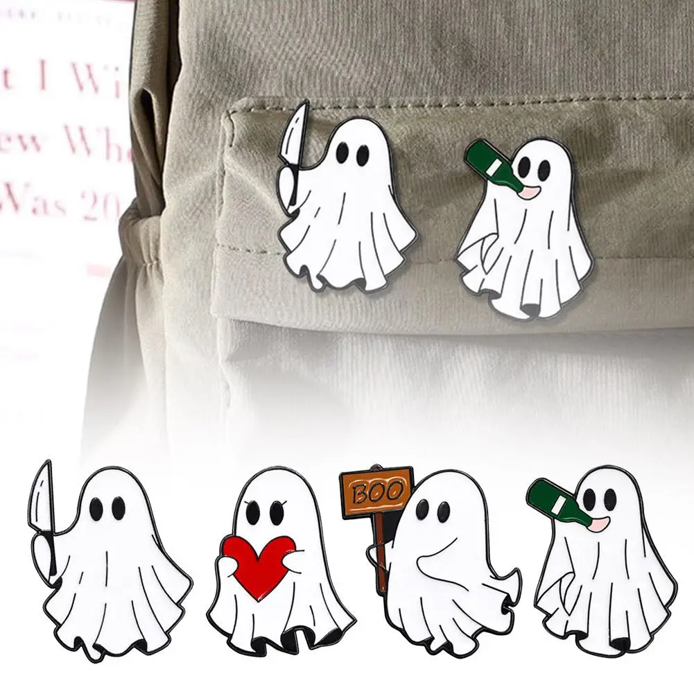 Cute Cartoon Ghost Enamel Brooch Creative Horror Halloween White Brooch Ghost Metal Cute Fun Decoration Cartoon Badge Ornam W1V4