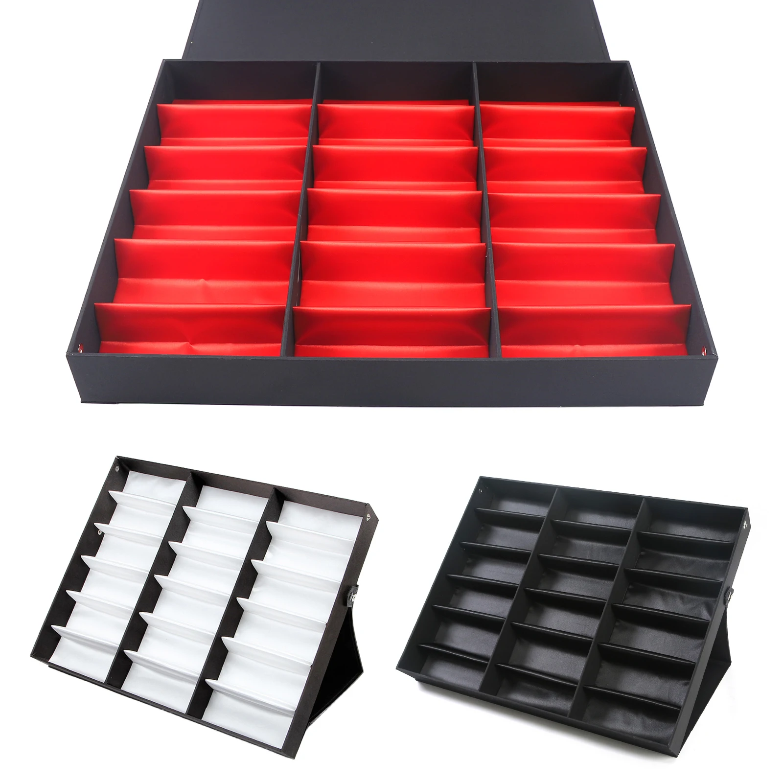 18 Grid Sunglasses Storage Box Glasses Display Case Holder Black/White/Red