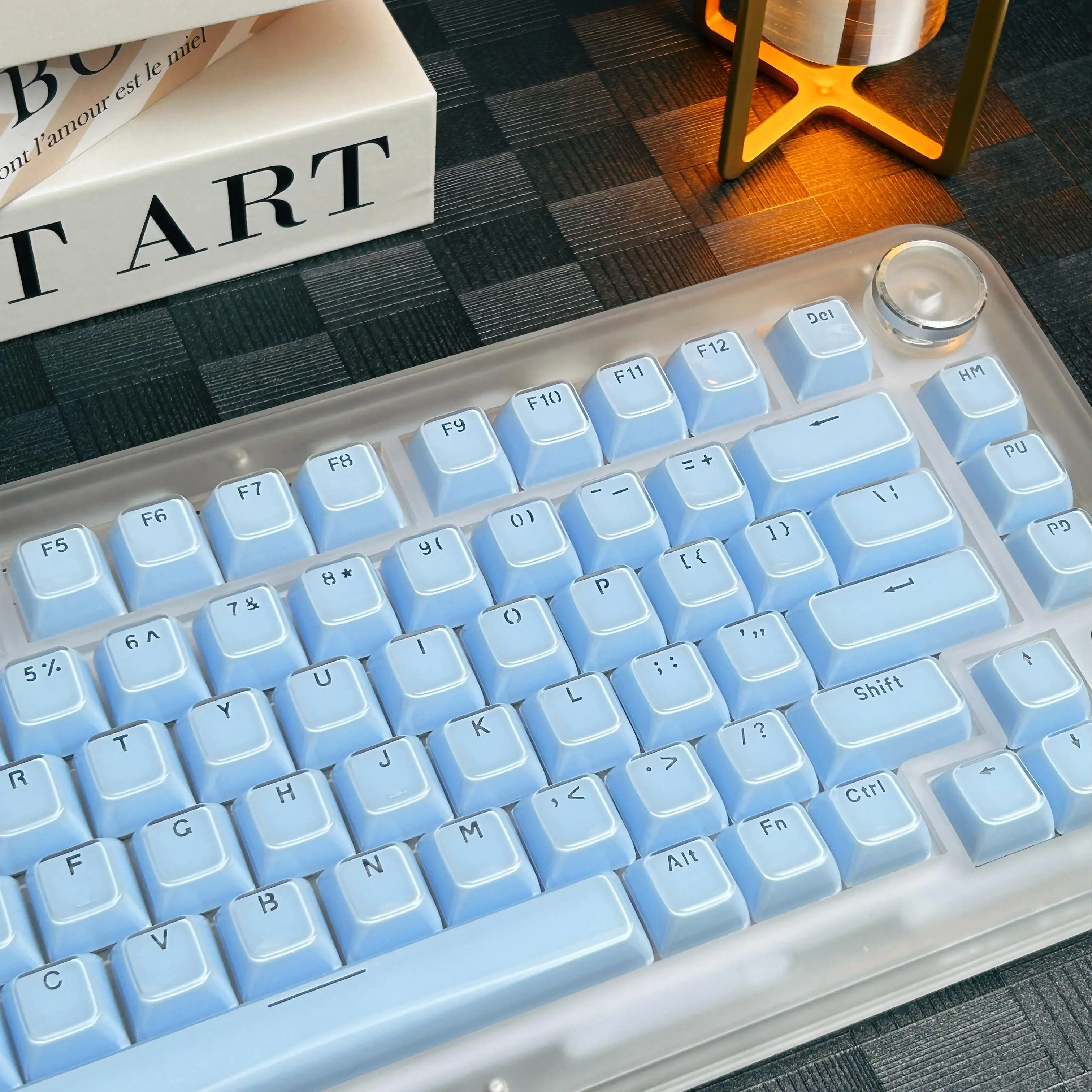 Light Blue Crystal Keycaps OEM Profile 136 Keys Jelly Translucent Keycap PC Two-color Injection Front Engraved Keyboard Caps