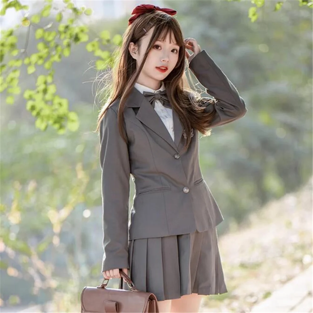 Japanese Uniform School Girl Jk LolitaTwo Single Breasted Embroidery Anime School Uniform Cosplay Jk Set Coat+shirt+skirt+tie