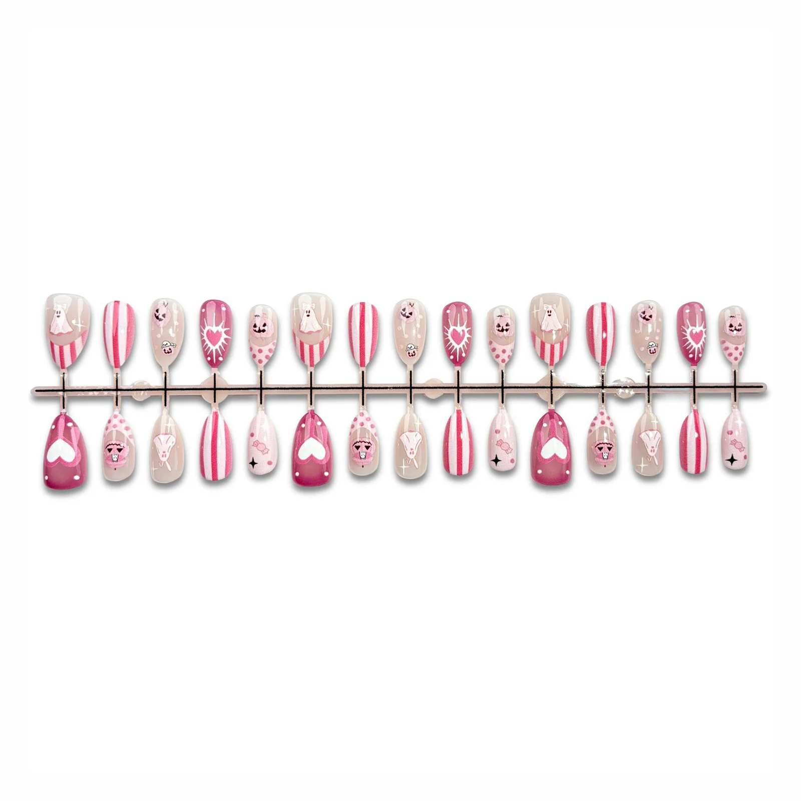 Women's Press On Nails Halloween Ghosty Theme Cute Pink Resin False Nail Set Glossy Finish for Party Costume Wear Durable