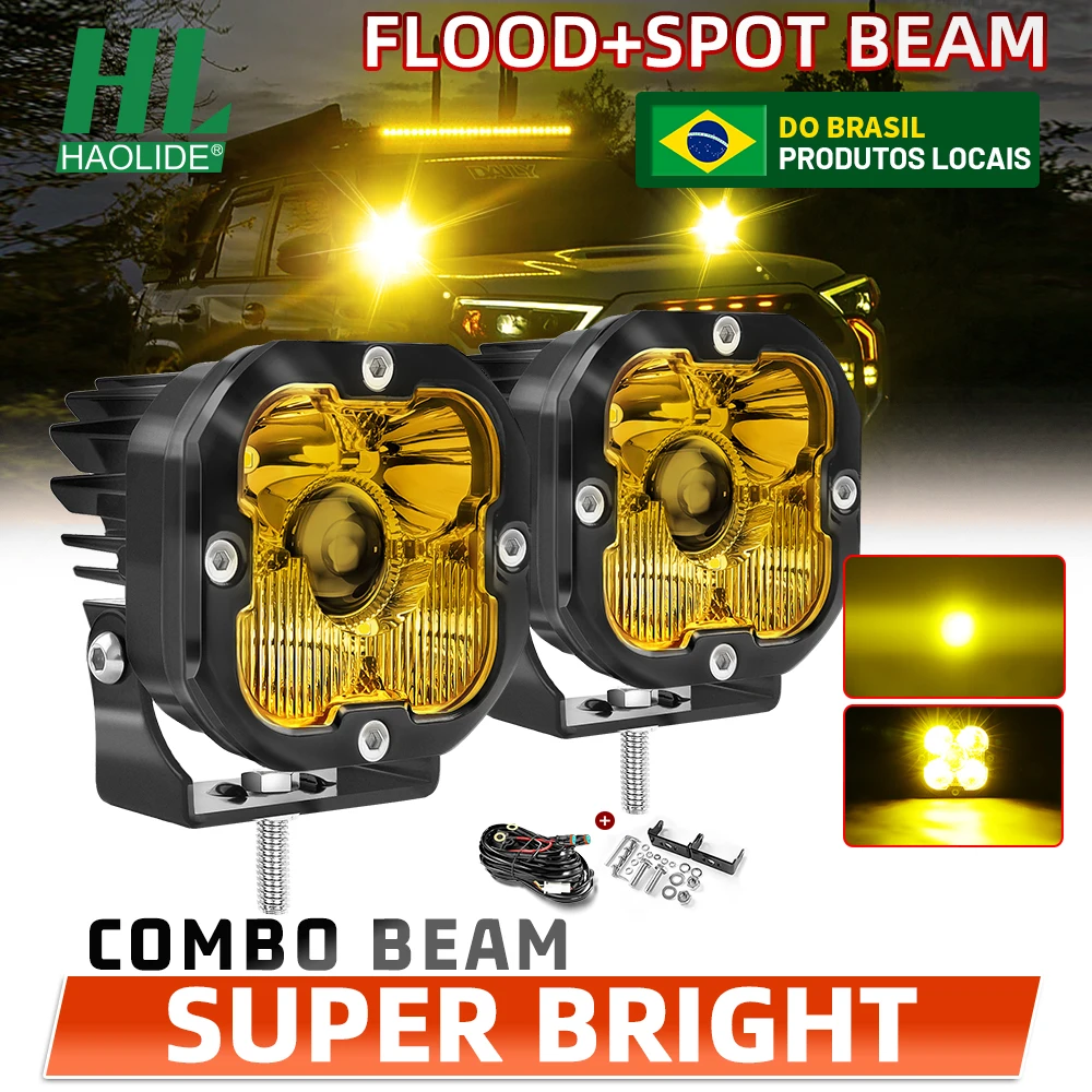 

HL 3inch LED Work Light Fog Lamp with Amber Shell 3500K Amber 6500K White Spot LED Driving Light for Offroad Truck SUV 12V 24V