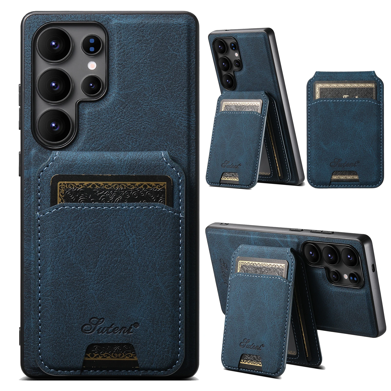 

Чехол для телефона с беспроводной зарядкой SUTENI, магнитный держатель для карт, подставка из искусственной кожи для Samsung S25Ultra S24Plus S23 S22 Note20