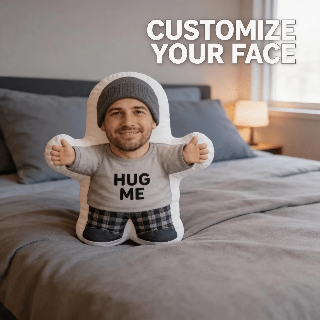 Custom Face Shaped Pillow Personalized Photo Decorative Cushion Hug Me Design Multiple Sizes Accent Pillow for Sofa Bedroom Xmas