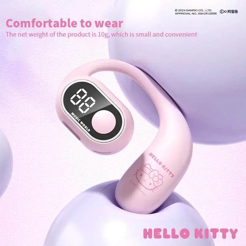 Sanrio Headphone Kuromi Wireless Bluetooth Earphones with Mic Ear Hook HIFI Stereo HD Call Open Single Ear Gaming Headset EJ-223