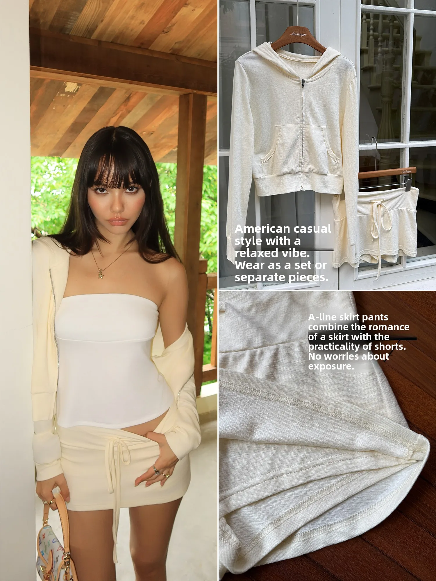 Audwyn Casual Sportswear Set Women's Lyocell Blended Open Cardigan Coat Half Skirt Complete Summer Outfit Fashion Set