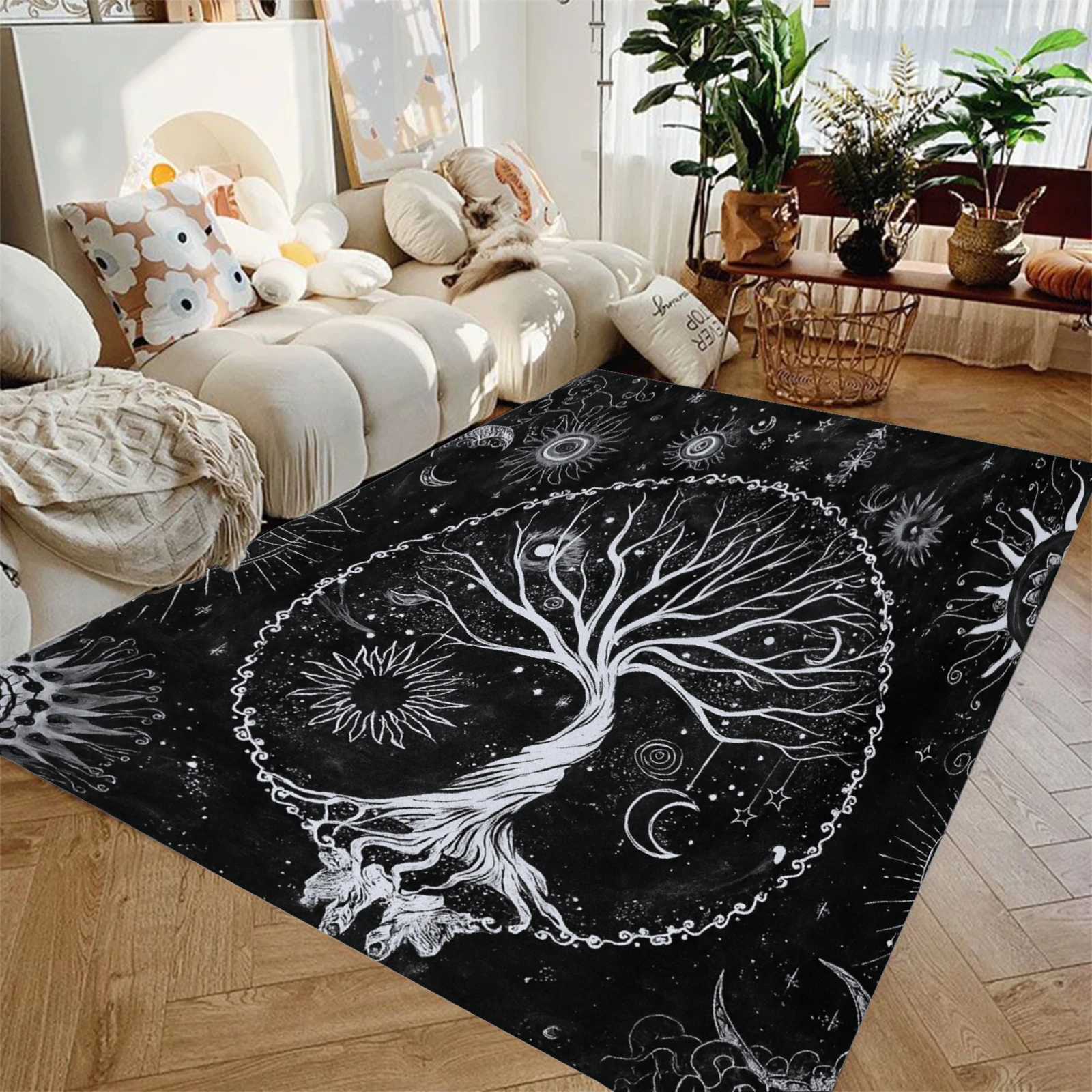 

1pc Black Carpet Skull Tree of Life 3D Printed Living Room Bedroom Decor Non-slip Mat Surface Soft Oversized Carpet ﻿for Gift