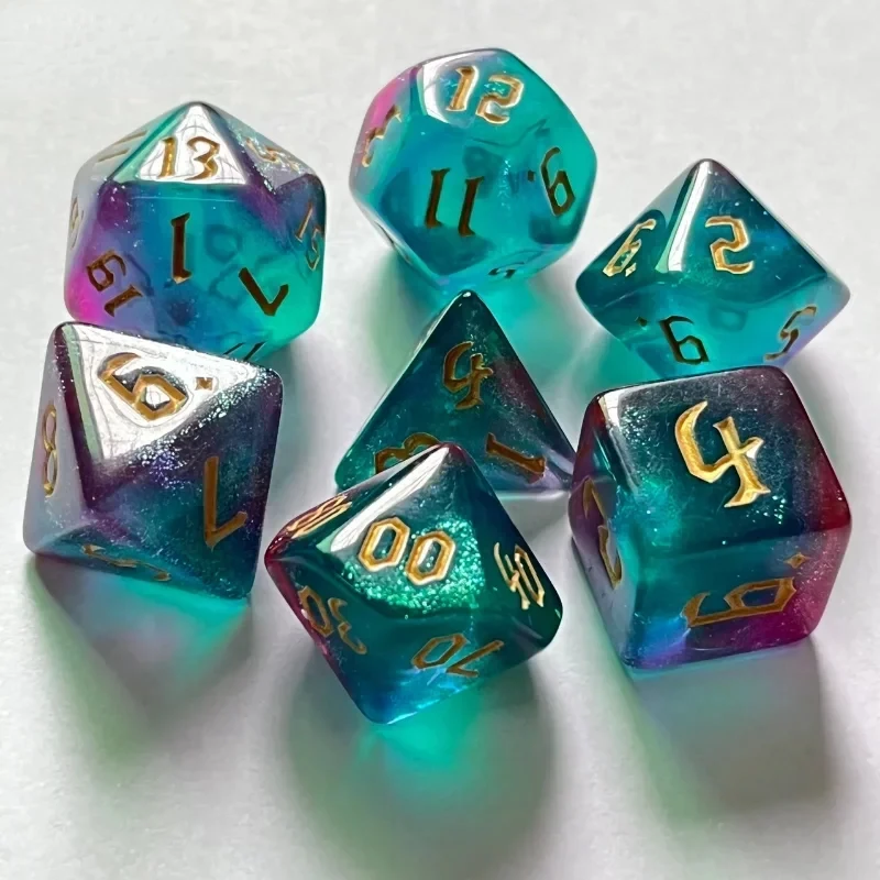 7 Pcs of New Double Colors Dice Polyhedral Gold Font Digital Dices Kit for TRPG RPG D20 D12 D10 D8 D6 D4 Table Game Kids Toy