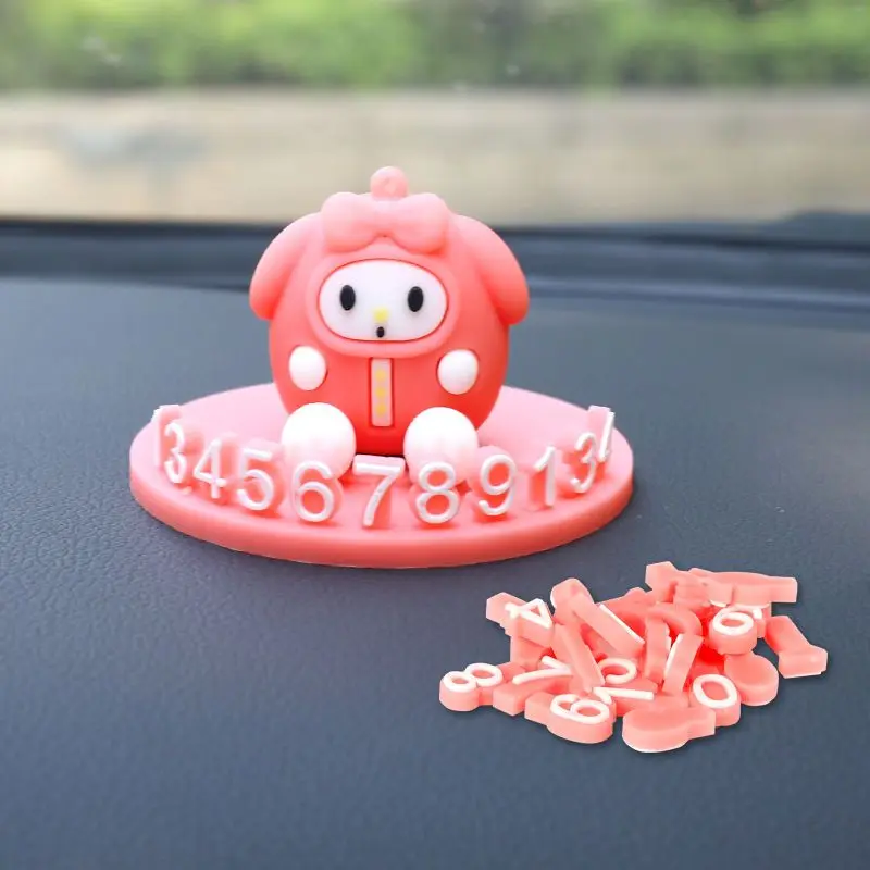 Sanrio Hello Kitty y Pochacco-placa para estacionamiento temporal de coche, figura de dibujos animados, número, placa de matrícula móvil, Interior de coche para chica bonita