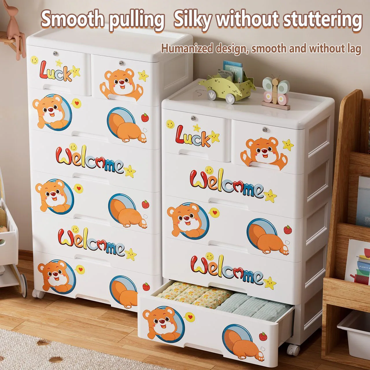 

Cute Cartoon Drawer Storage Cabinet – Versatile Plastic Organizer for Student Bedroom: Toys, Files & Baby Clothes, Space-Saver