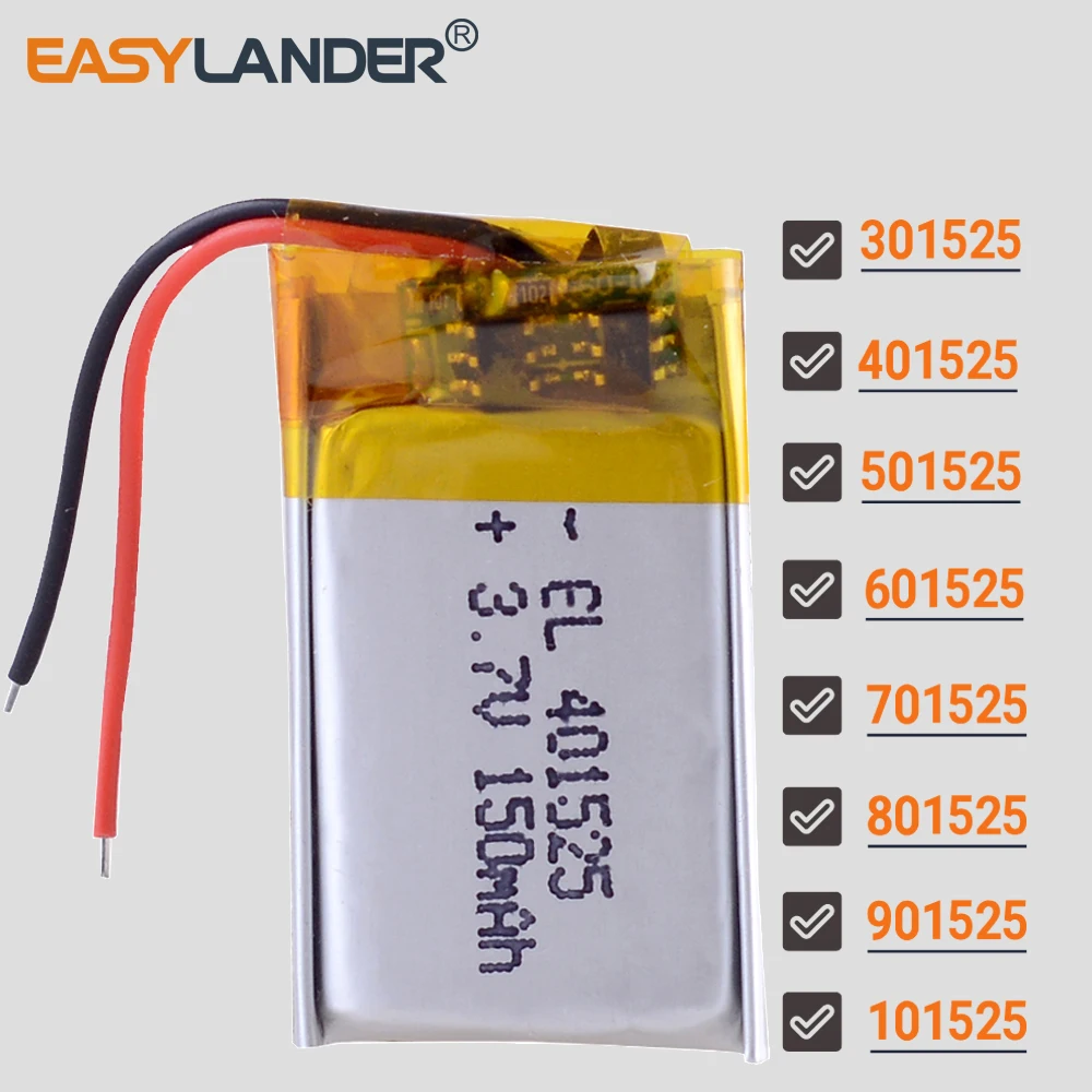 3,7 V 150 mAh 401525 wiederaufladbarer Li-Ionen-Polymer-Lithium-Akku Lipo-Akku 301525 501525 601525 701525 801525 901525 101525