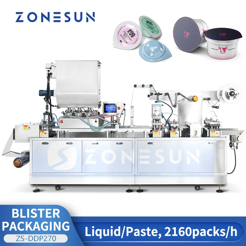 ZONESUN Automatic Blister Packaging Machine Horizontal Liquid Paste Filling Sealing Equipment Food Cosmetics Essential ZS-DDP270