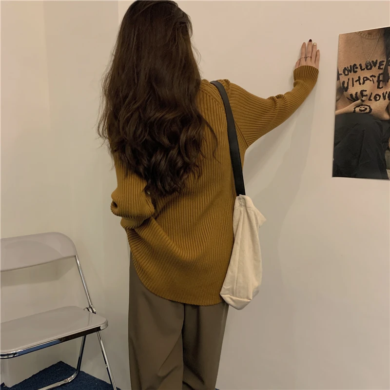 Suéter de punto ueso de longitud media, estilo plón ark Base, ible con botas largas, cuello medio alto, cálido ...