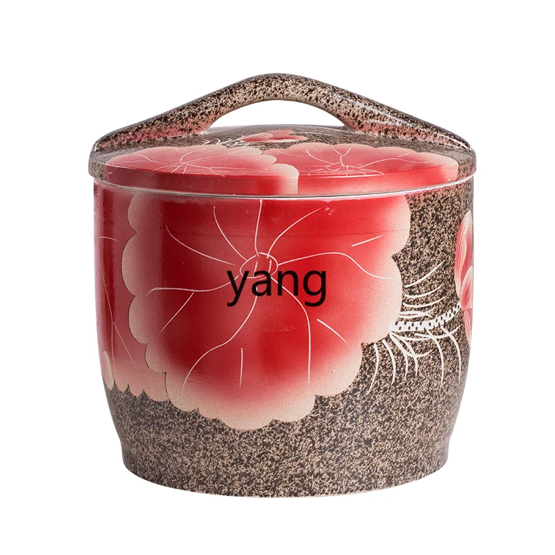 LMM Jingdezhen Ceramic Rice Pot with Lid Household Earthenware Rice Bucket Insect-Proof Moisture-Proof Seal