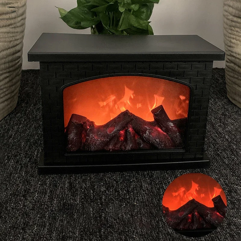 LED Flame Fireplace Lamp Charcoal Style Night Light Warm Light Warm Atmosphere Living Room Desktop Bedroom Home Decoration Lamp