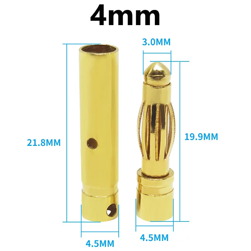 10 stücke 2mm 3mm 3,5mm 4mm 5mm 5,5mm 6mm Bananen Stecker Vergoldet Kupfer bürstenlosen Motor Bullet Stecker Für ESC Batterie Wholeale