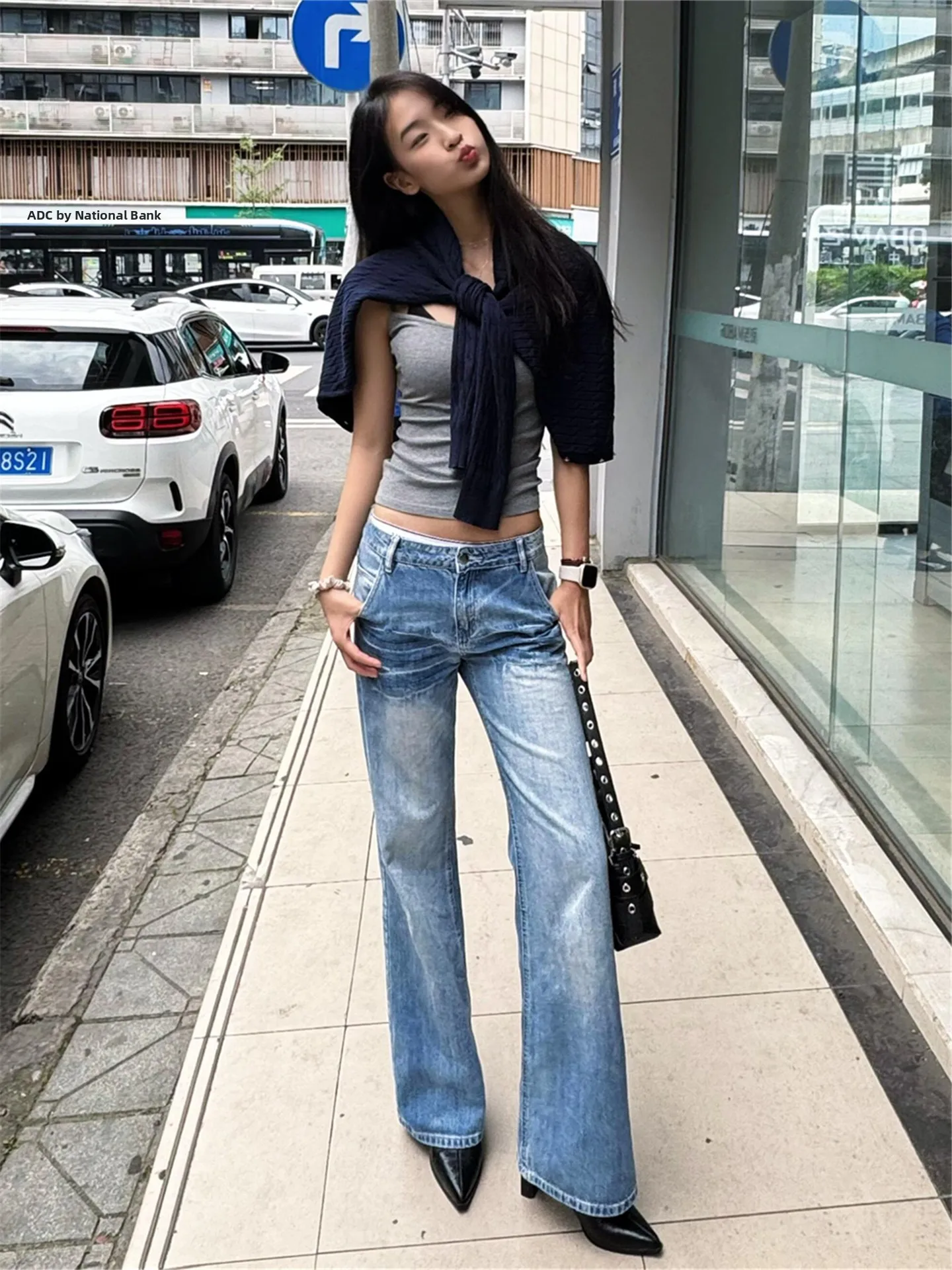 

Low Waist Flared Jeans Women's Summer Loose Slimming Extended Length Street Style Denim Pants High Waist Wide Leg Jeans