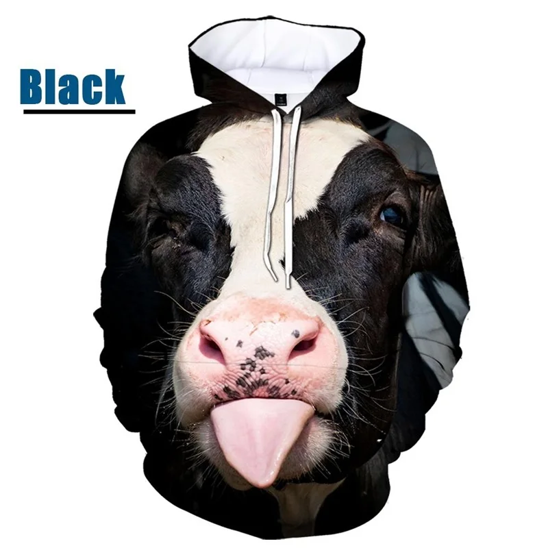 3D Print Funny Cow Graphic Hoodies For Men Hip Hop Couple Pullovers Hoodie Tops Casual Cattle Print Oversized Sweatshirts