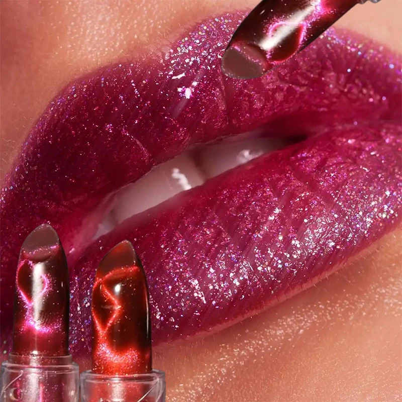 2 uds lápiz labial hidratante de ojo de gato espejo brillo lápiz labial metálico diamante rosa perla brillante brillo de labios que cambia de Color