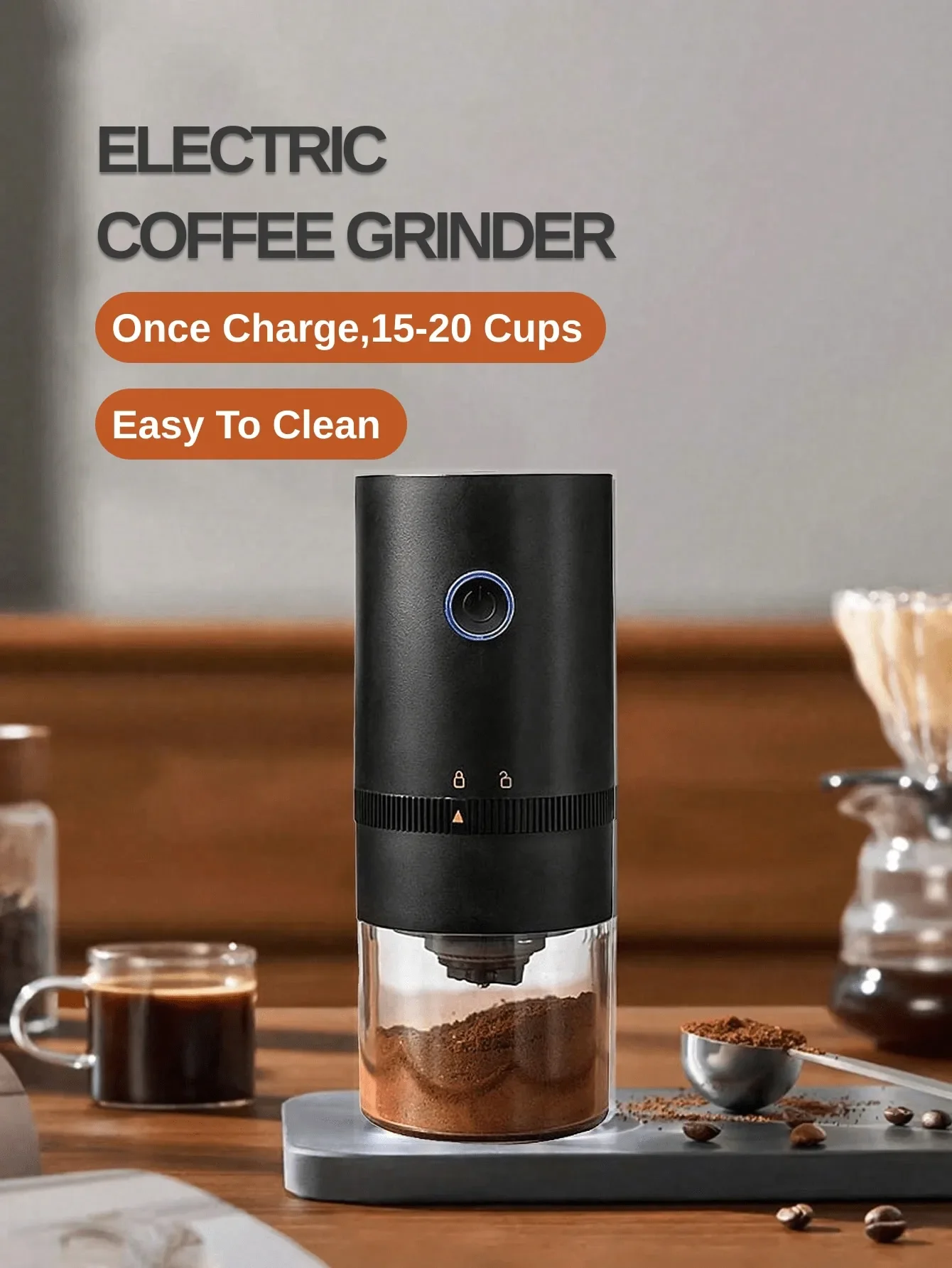 

1pc Electric Coffee Grinder Usb Charging Small Portable Coffee Grinder With Professional Ceramic Grinding Core And Fine Bean Adjustable Coffee Grinder Suitable For Home, Office, Travel, School Supplies