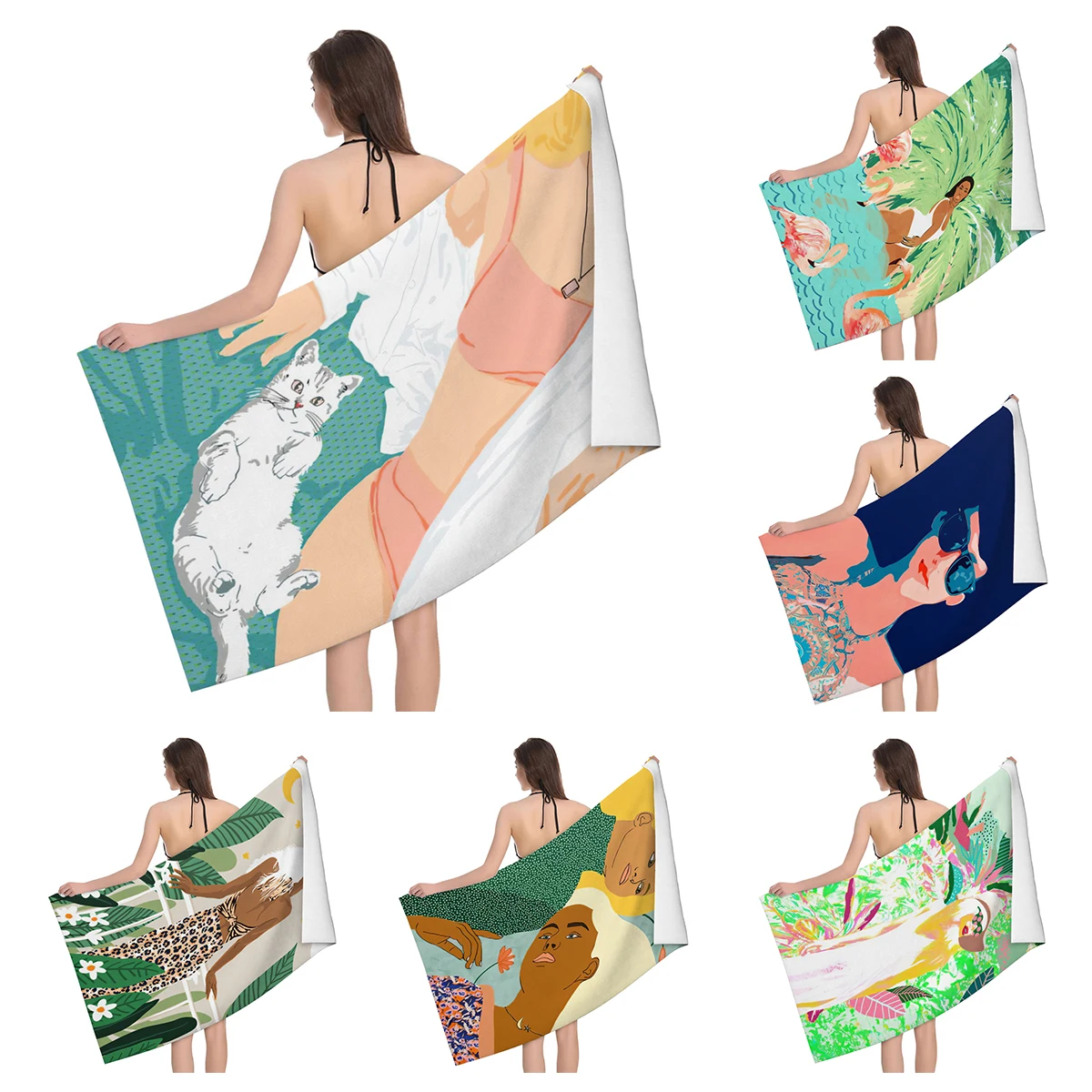 Home bath towels for the body towels bathroom quick drying microfiber beach Oil painting style man large sports towel morandi