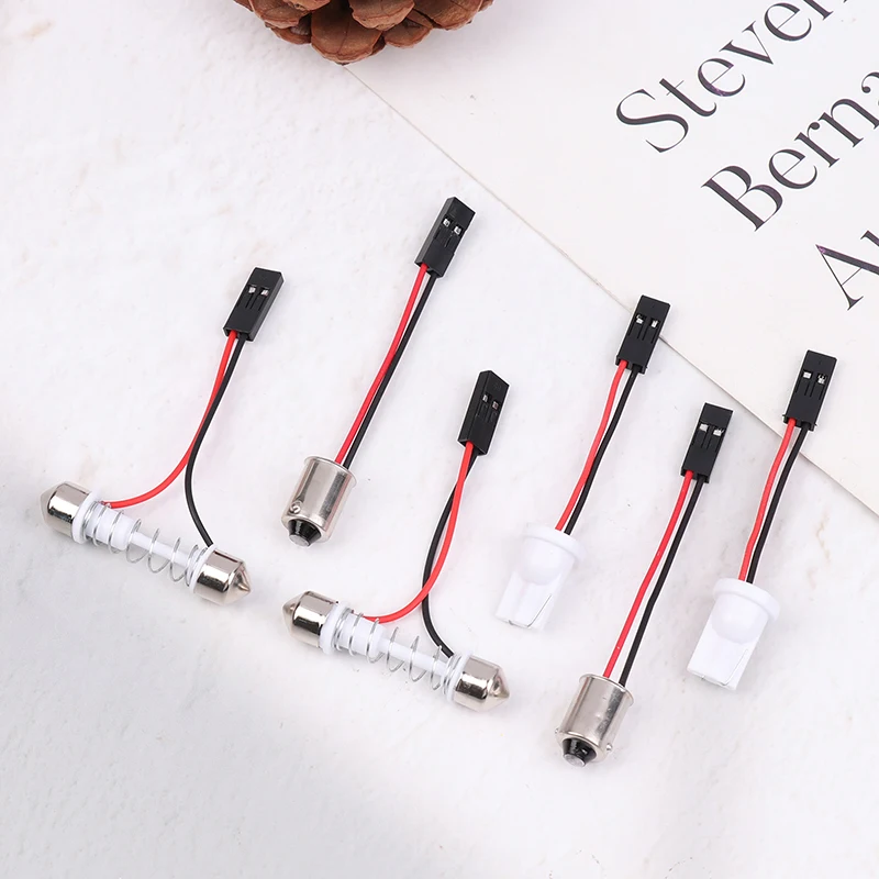 10Pcs Adapter For Car Light Led Panel Stop Lamp Car Interior Dome Bulb T10 BA9S T4W Festoon To Pink Connector Wire Cables