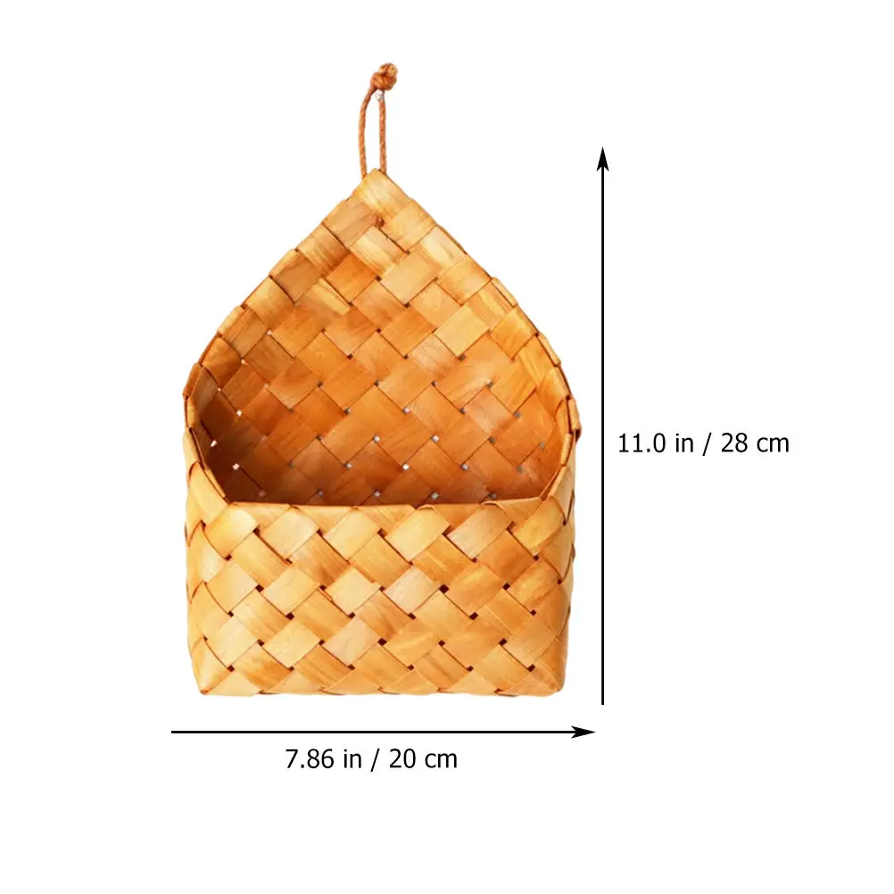 1Pcs Woven Wood Wall Storage Basket Khaki Hanging Flowerpot Wall Holder Decor Plant Container Home Office Wood Woven Basket view 3