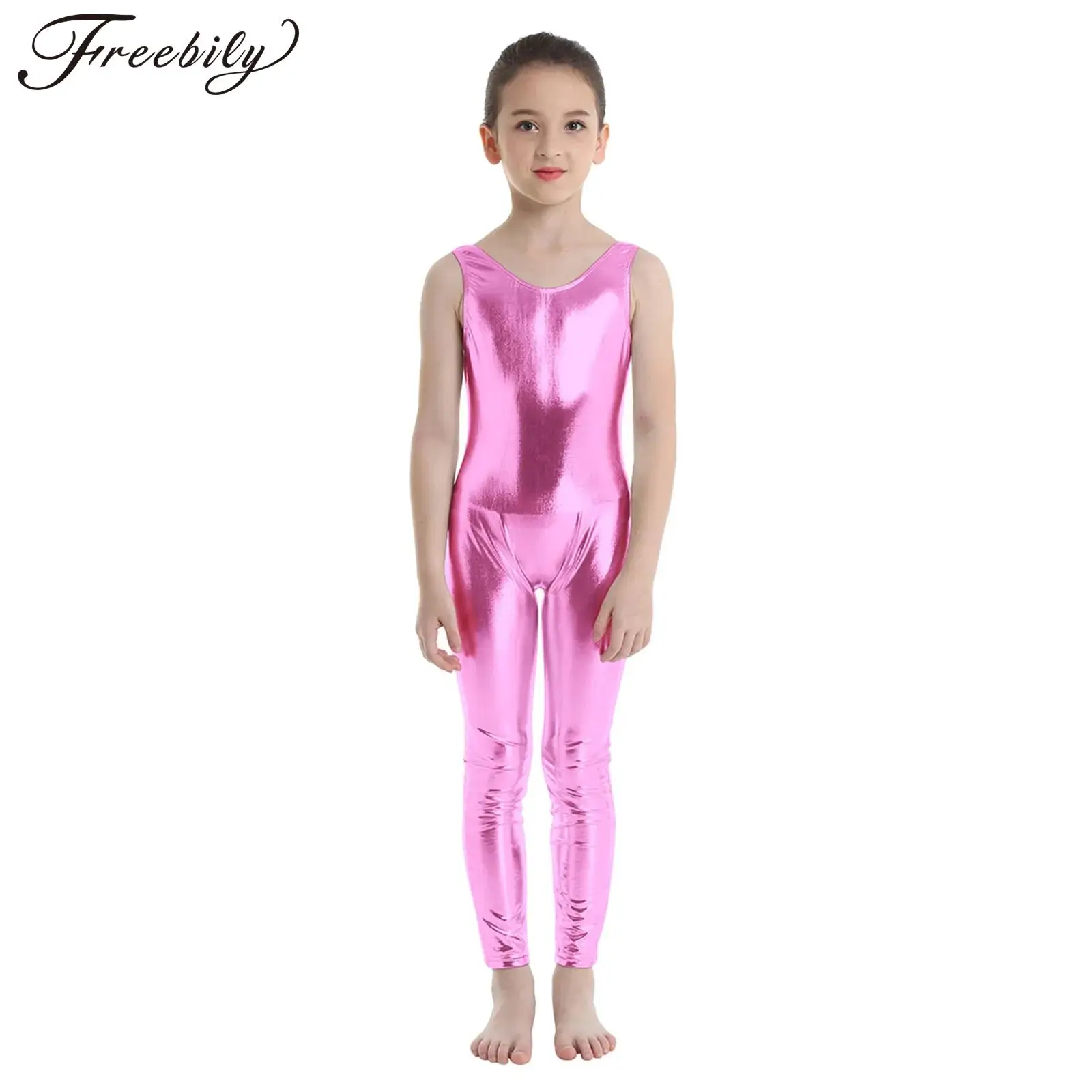 

Kids Girls Glossy Metallic Ballet Gymnastics Leotard Jumpsuit Childs Sleeveless Unitard Teens Dance Wear Ballerina Dance Costume