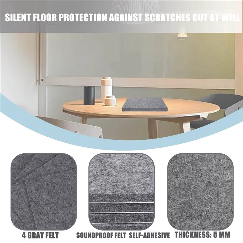 AY03-Slipes de fieltro autoadhesivos para sillas, deslizadores de fieltro para sillas de 5 mm de espesor para muebles, suelo, patas de silla, paquete de 4