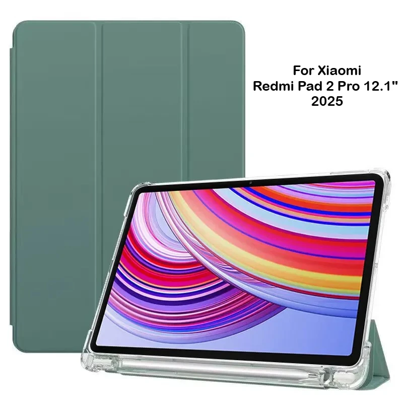 With Pencil Holder Clear Tablet Case for Xiaomi Redmi Pad 2 Pro 2025 Poco Pad 12.1" 11 PU Leather Flip Stand Soft TPU Back Cover