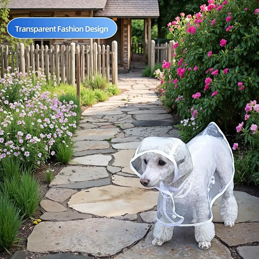 واضح الكلب معطف واقي من المطر للكلاب المتوسطة الصغيرة معطف واق من المطر مقاوم للماء الثقيلة مع ثقب المقود المخفية وقابل للتعديل يستقر الحيوانات الأليفة مقنعين الرأس #5