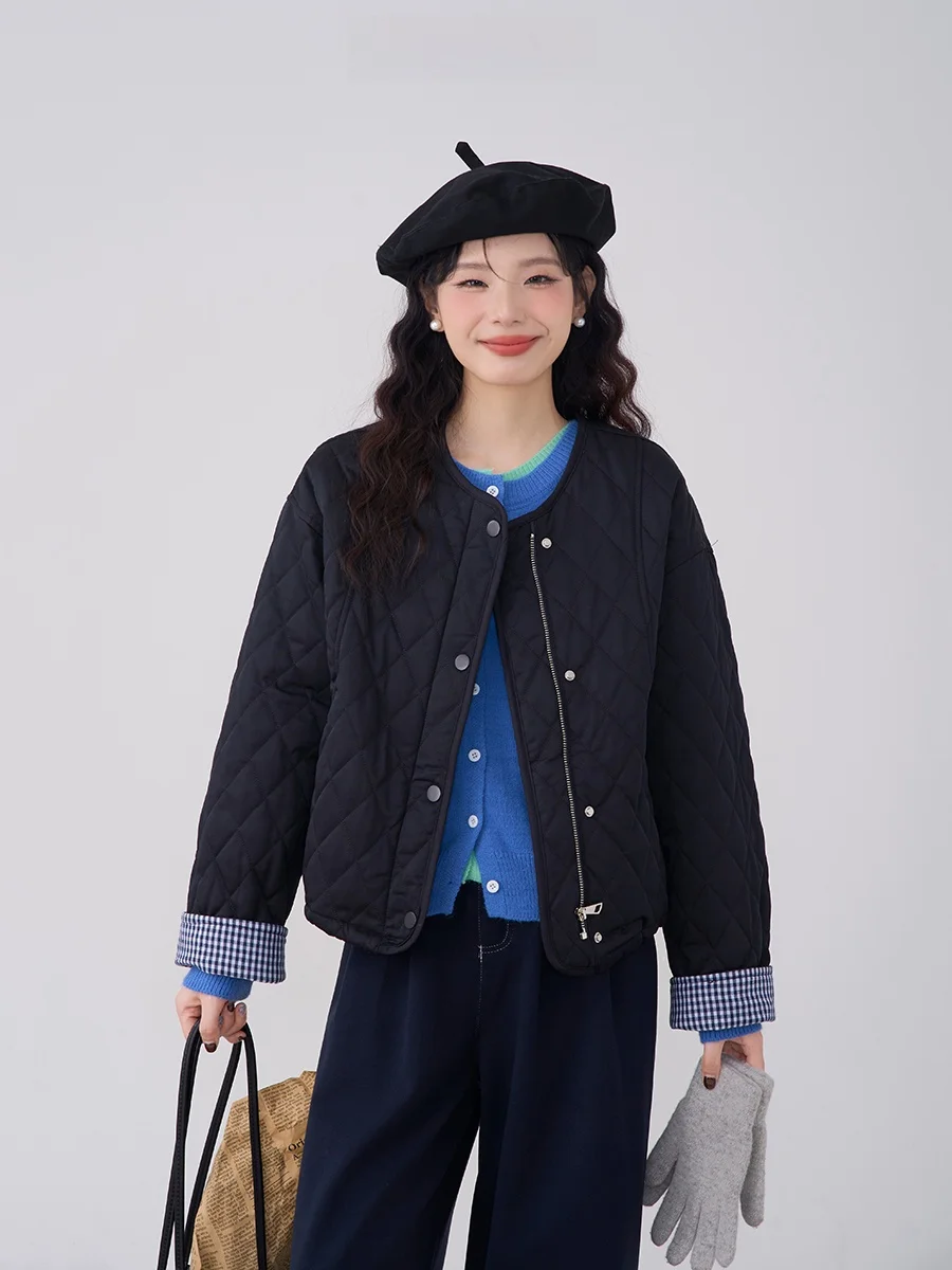 

Свободный повседневный хлопковый джет, женский круглый синий цветочный узор в Корейском стиле, осенне-зимний топ с цветочным полевым окном Heme