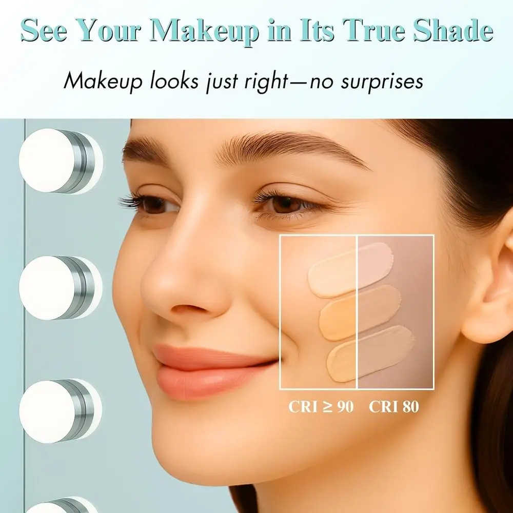 مرآة مكياج مضيئة بإضاءة LED، مرآة زينة 23.6 مع 18 مصباحًا، 3 أوضاع ألوان، منفذ USB، لاستخدام غرفة النوم #5